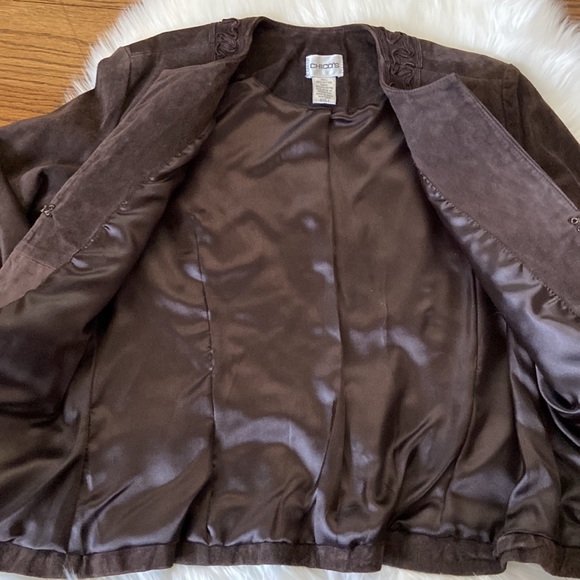 Chico's Chocolate Brown Suede Leather Jacket SZ 1 - Picture 6 of 12